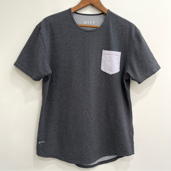 Bylt T-Shirt Drop Cut Short Sleeve Pocket Lux Dark Gray Crewneck Men's Large - Picture 1 of 8